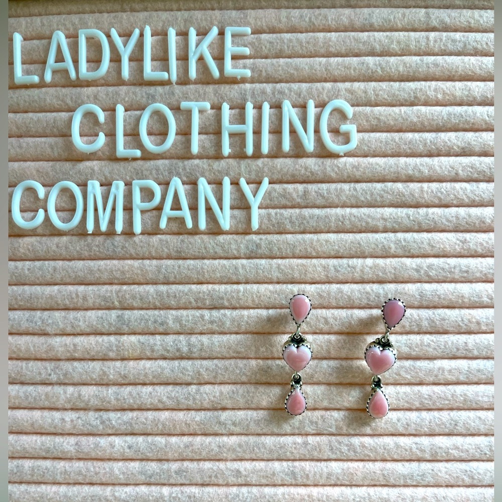 Pink Conch Sterling Drop Heart Earrings